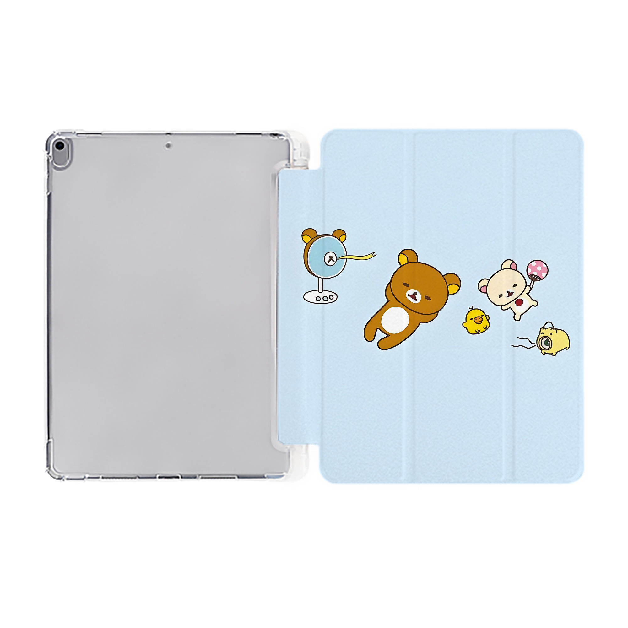 （画像用） リラックマ リラックマ キイロイトリ Rilakkuma Korilakkuma Kiiroitori IPad ケース ペン収納付き 三つ折りスタンド PUレザー×シリコン 対応機種9.5/10.5/10.9インチ